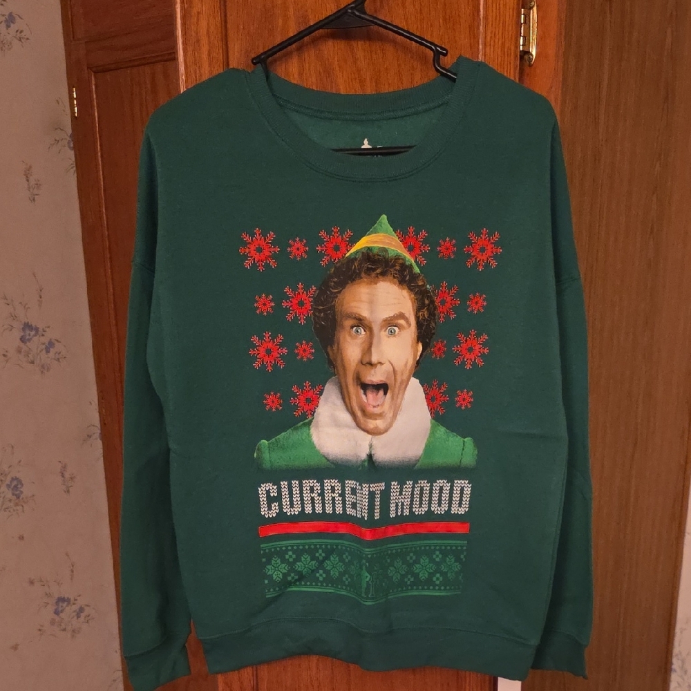 ELF Green Festive Sweatshirt with Holiday Print